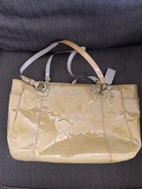 Coach Patent Leather Tote in Pale Yellow